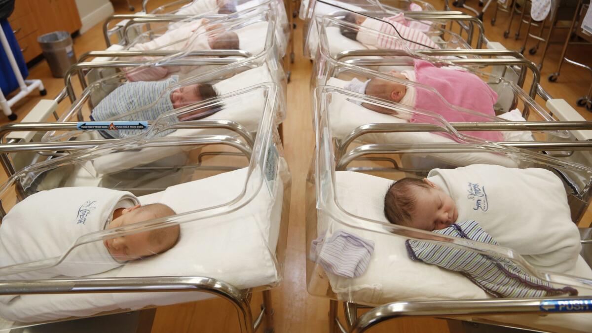 Newborns rest in the nursery of a postpartum recovery center in New York. The U.S. birthrate hit a record low in 2017, according to the Centers for Disease Control and Prevention.