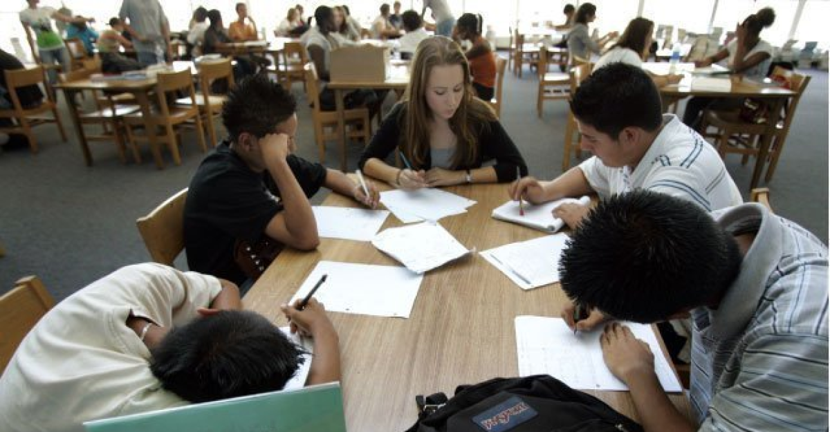 San Diego Unified high school students talk about algebra during a peer tutoring program in 2016.