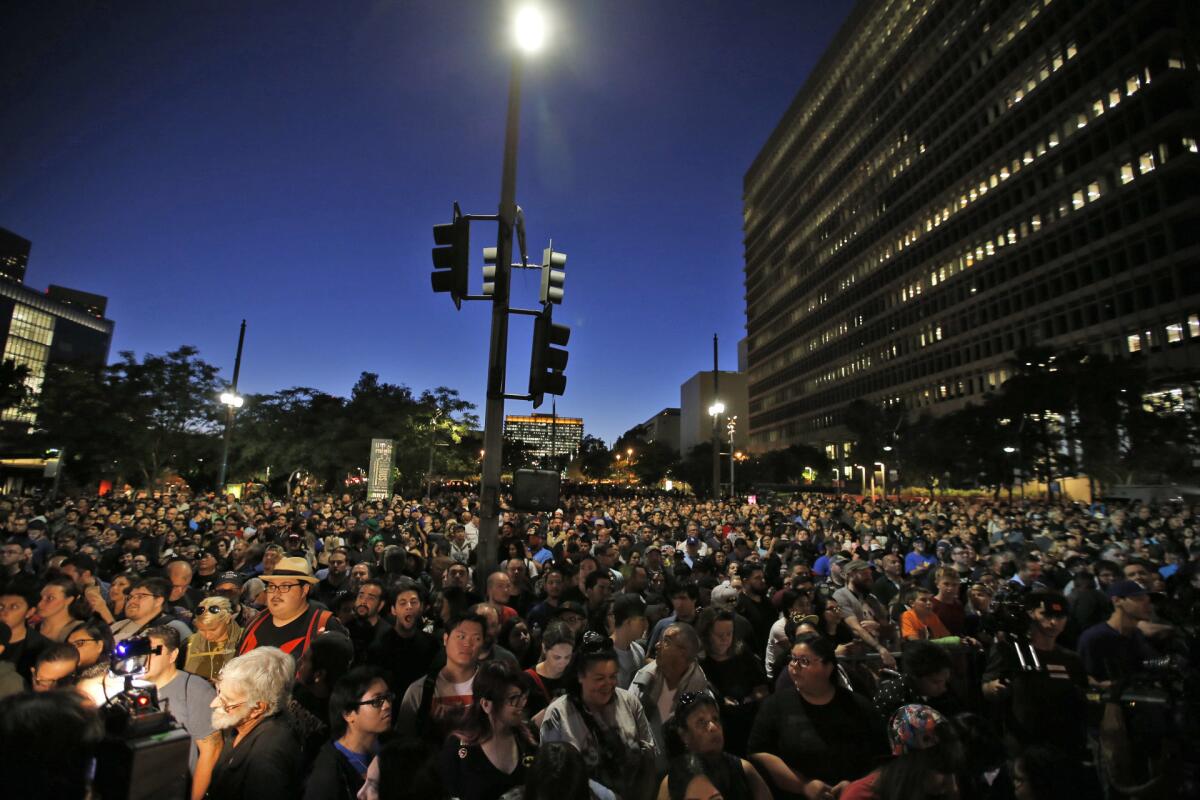 The crowd at the Bat-signal event honoring Adam West.