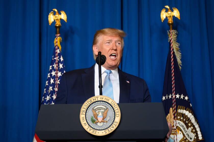 President Donald Trump makes a statement on Iran at the Mar-a-Lago estate in Palm Beach Florida, on January 3, 2020.