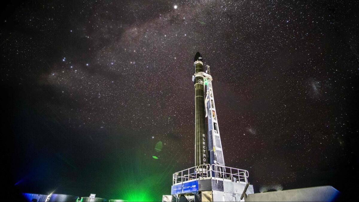 Rocket Lab's Electron rocket on the company's launch site in Mahia, New Zealand, earlier this year.