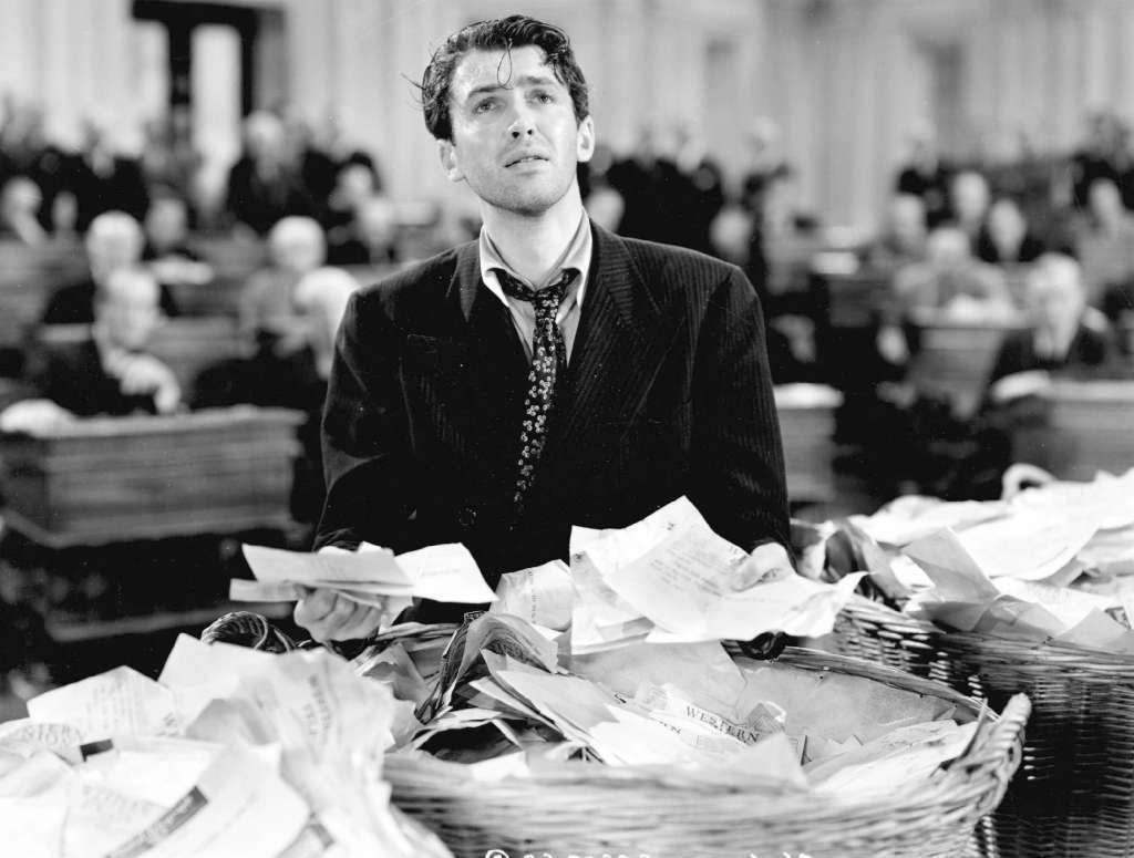 Jimmy Stewart, as Sen. Jefferson Smith, conducted a filibuster that left him staggering in the 1939 film "Mr. Smith Goes to Washington."