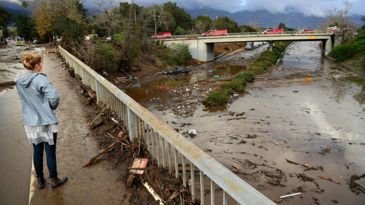 The flooded HIghway 101 from Olive Mill Road in Montecito.