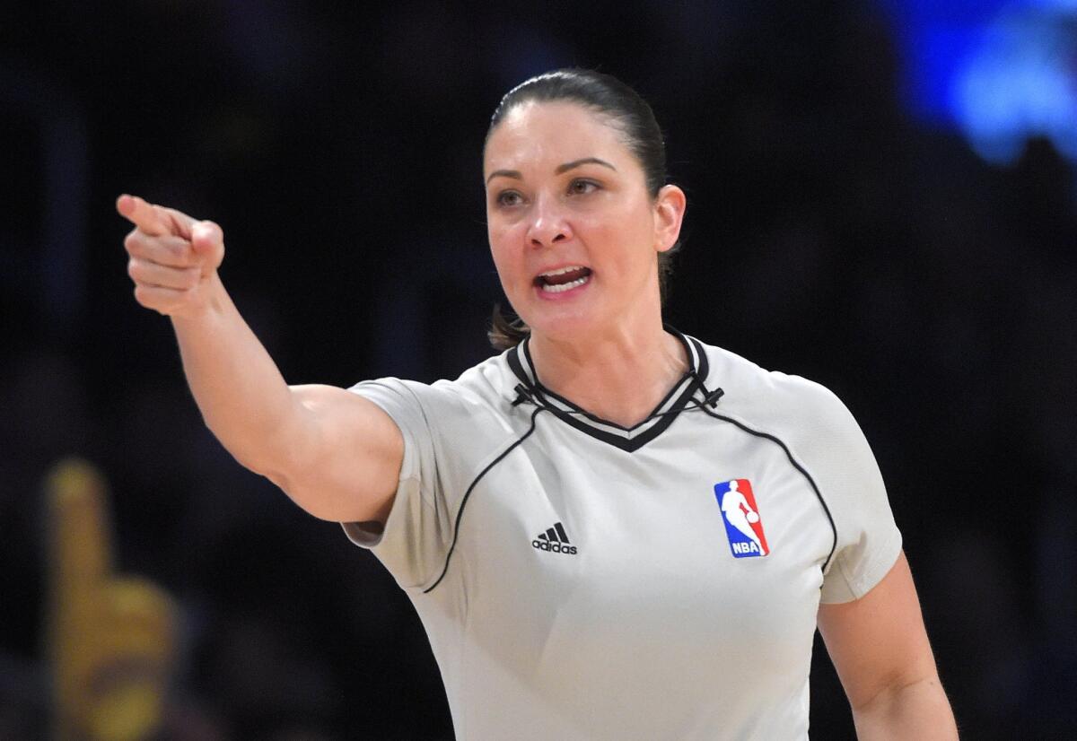 Referee Lauren Holtkamp, shown Jan. 9 during the Lakers-Orlando Magic game, was criticized by Clippers star Chris Paul on Thursday night.