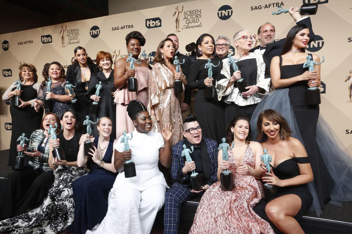 The co-winners of the ensemble in a comedy series for "Orange Is the New Black."