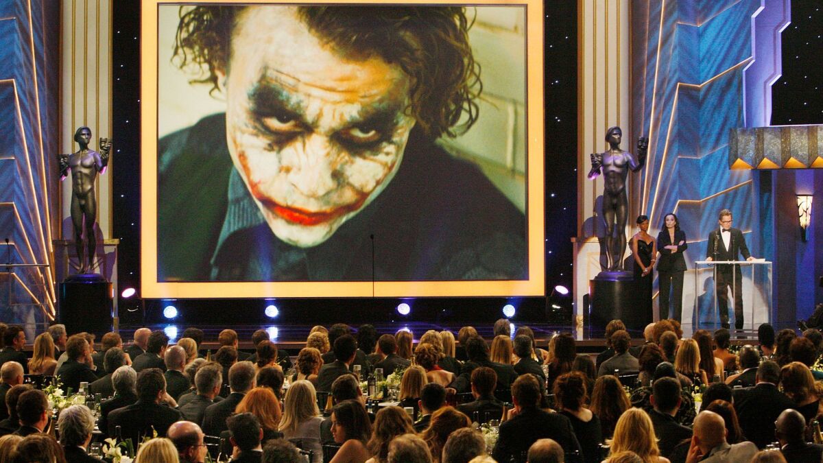 Gary Oldman accepts Heath Ledger's Actor award for a Male Actor in a Supporting Role in "The Dark Knight" at the 15th Screen Actors Guild Award.