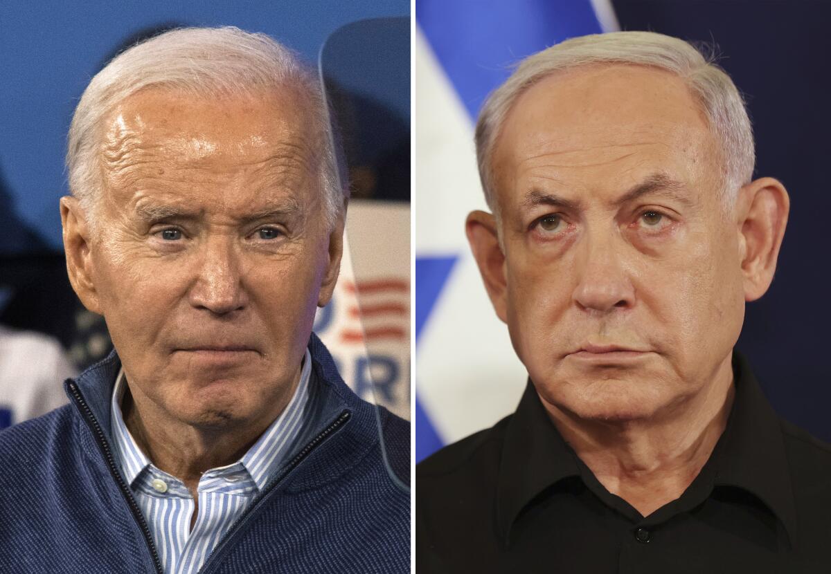 Combination photo shows President Biden, left, and Israeli Prime Minister Benjamin Netanyahu.