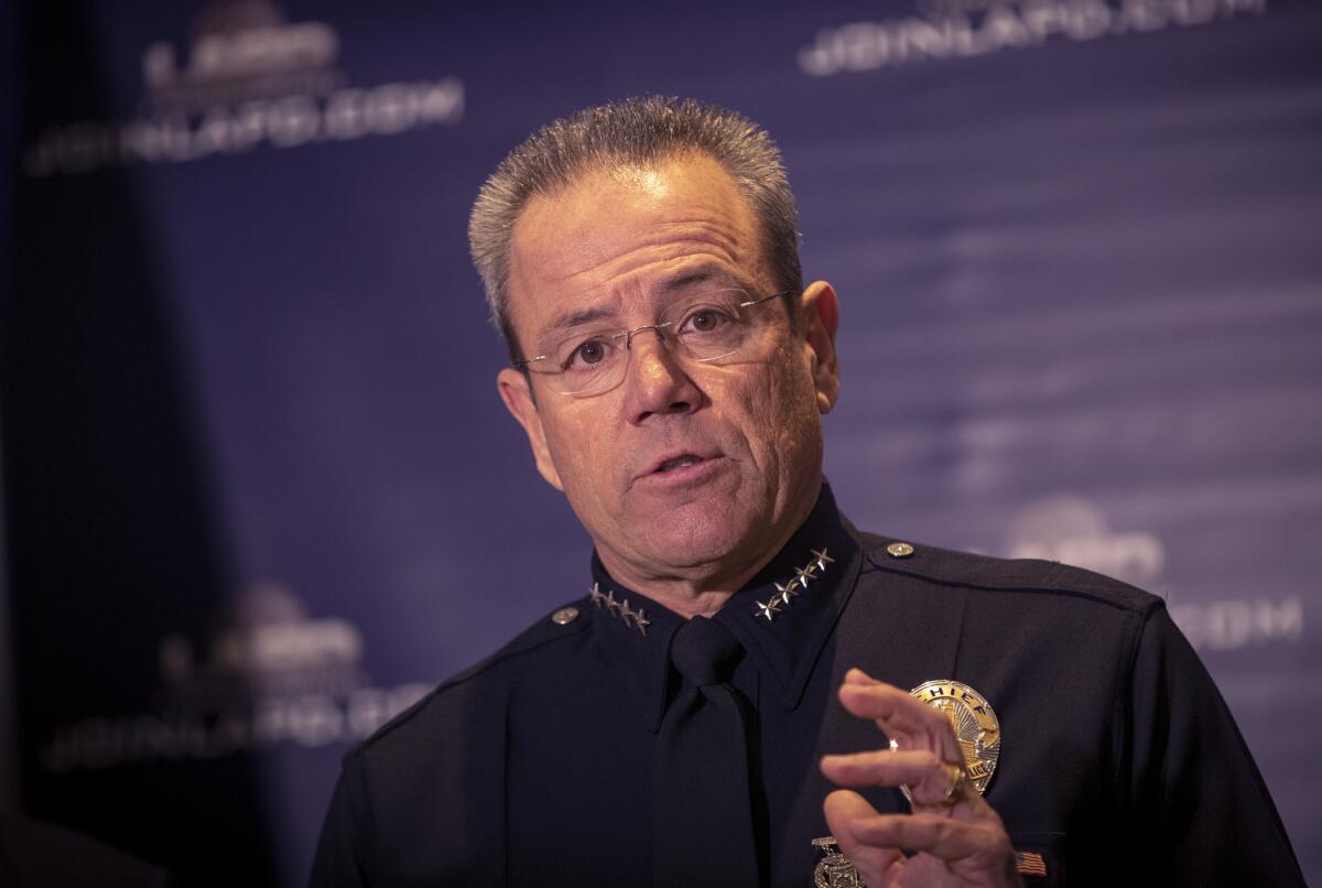 Los Angeles Police Chief Michel Moore said he was "disgusted" by allegations that an officer fondled a dead woman’s breasts and added that criminal charges are possible.