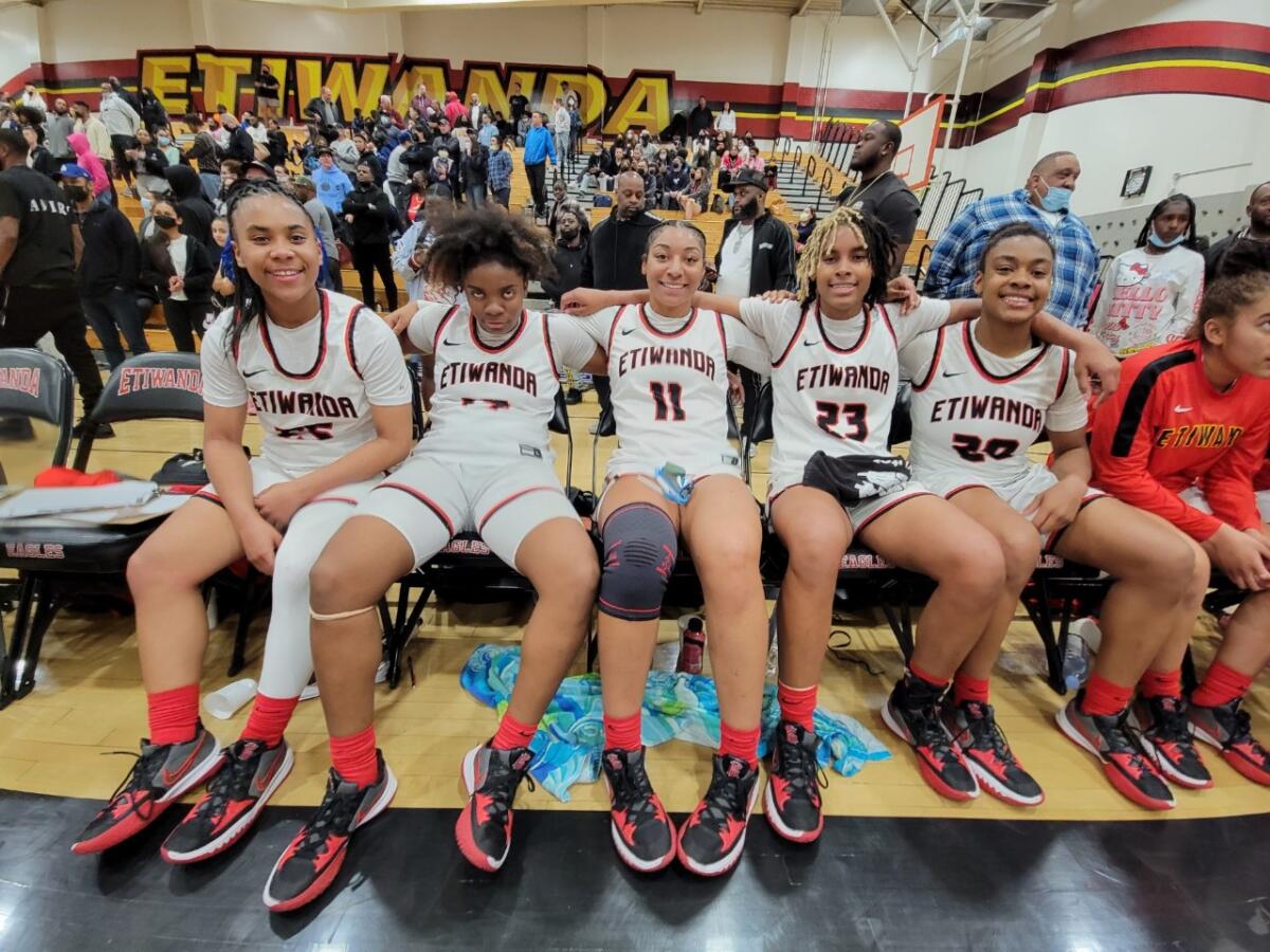 Etiwanda players celebrate Southern Section Open Division championship.