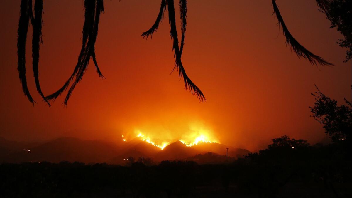 The Thomas fire in December as it burned near Montecito. Southern California Edison said Tuesday that its equipment started one of the two starting points for the blaze, which burned more than 280,000 acres.