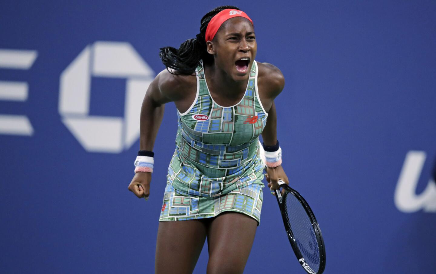 Coco Gauff celebrates after defeating Timea Babos during her Women's Singles second round match on Day 4 of the 2019 U.S. Open at the USTA Billie Jean King National Tennis Center on Aug.29, 2019, in Queens.