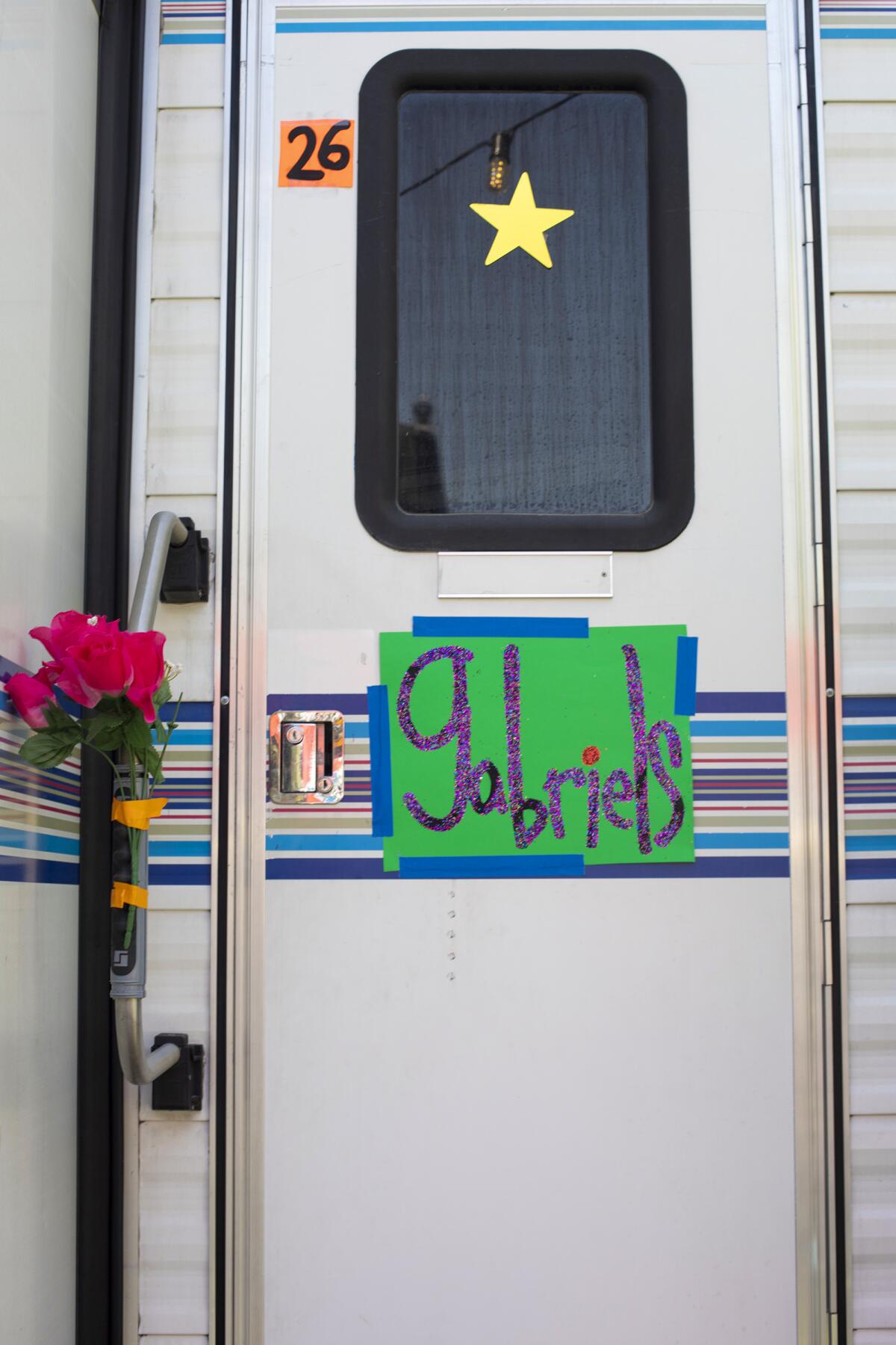 The door to the Gabriels trailer.