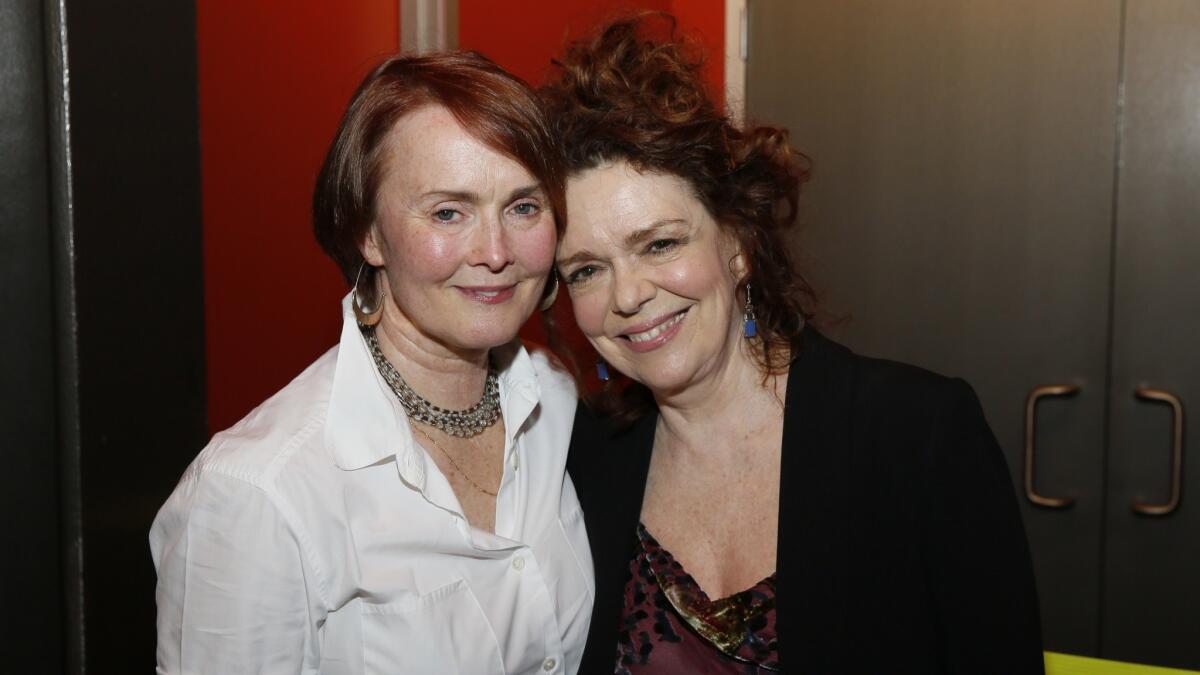 Laura Innes, left, and cast member Deirdre O'Connell at the gathering for the world premiere of Lucas Hnath's "Dana H." at Center Theatre Group's Kirk Douglas Theatre on Sunday.