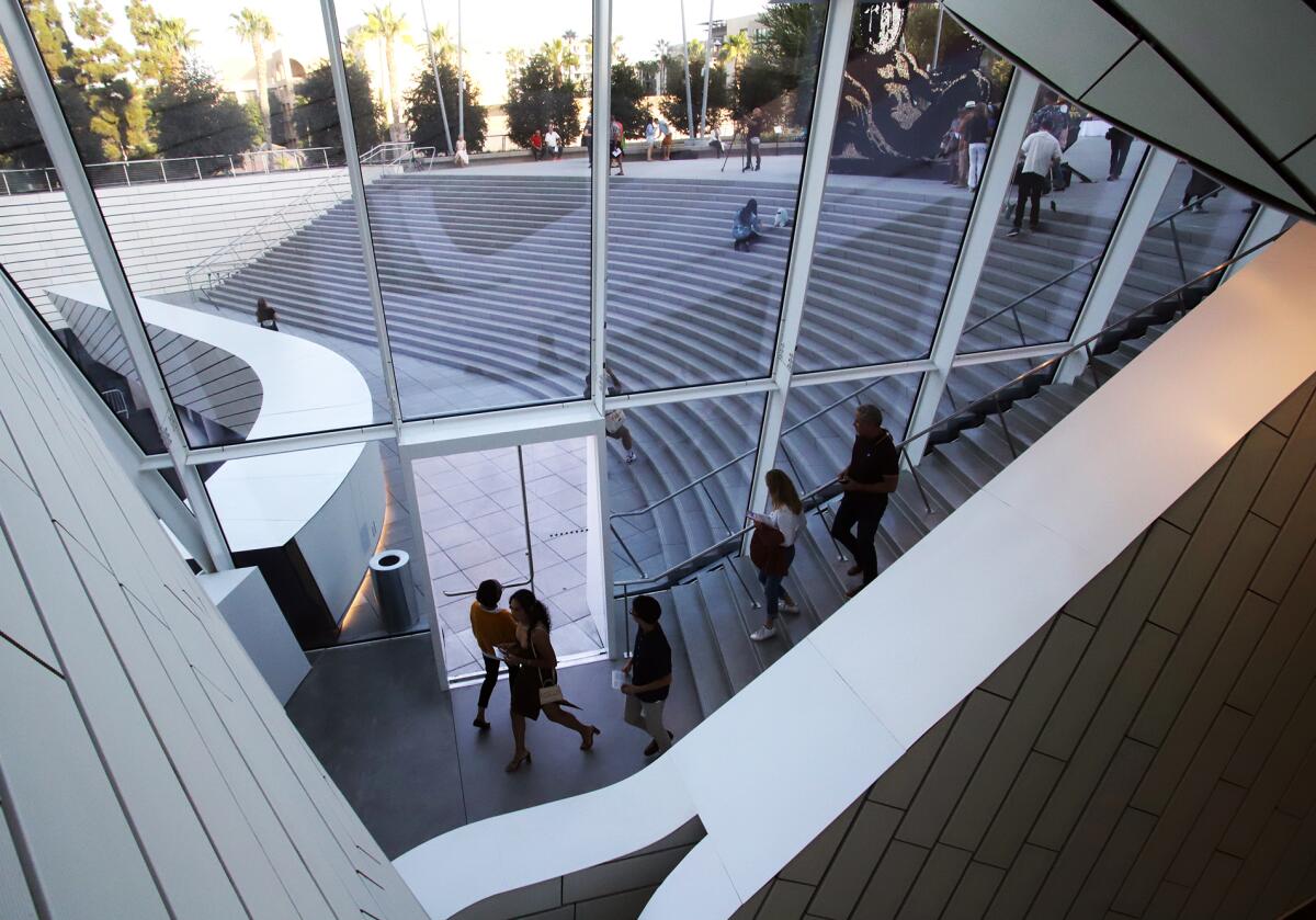 A view through the windows of the OCMA's Grand Staircase on the museum's Oct. 8 opening day.