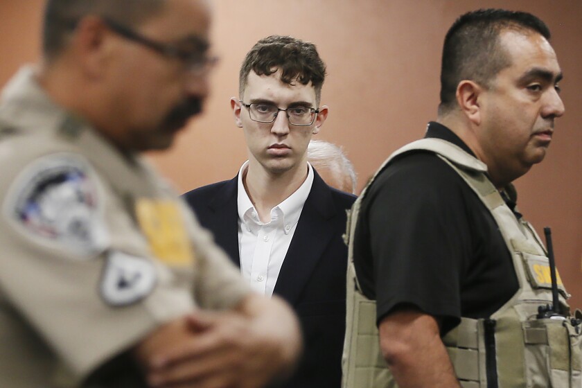 Walmart shooting suspect Patrick Crusius pleads not guilty during his arraignment in El Paso, Texas, in October 2019.