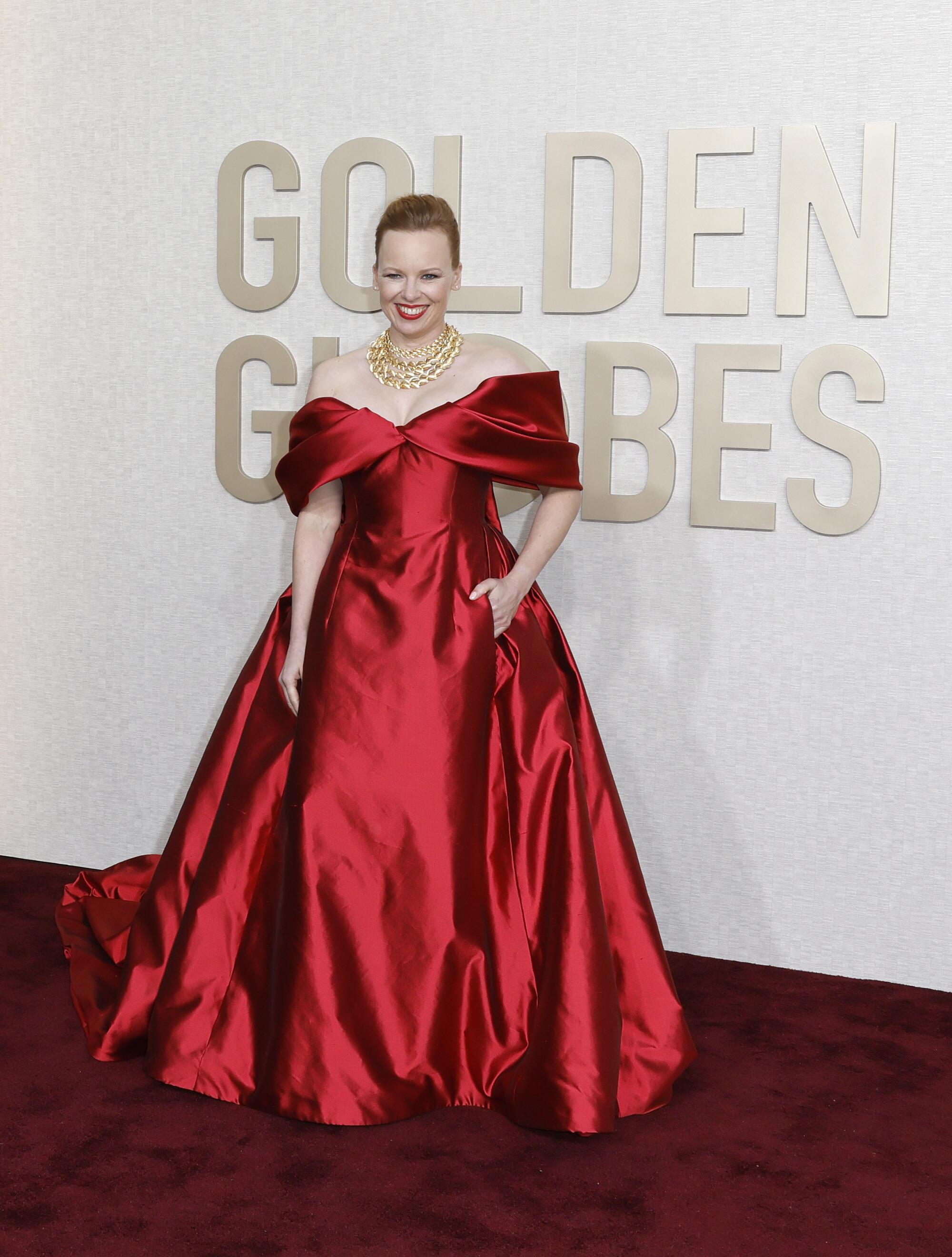 Alma Poysti on the red carpet of the 81st Golden Globe Awards at the Beverly Hilton.