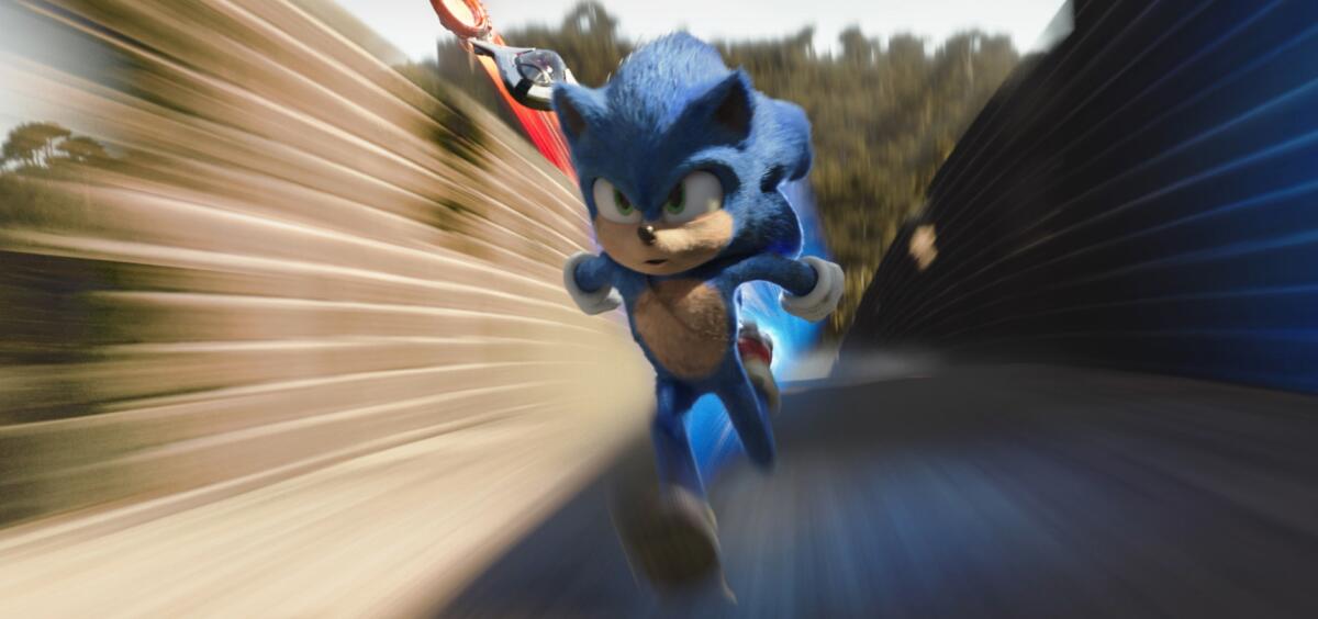 Sonic, con la voz de Ben Schwartz, en una escena de "Sonic the Hedgehog" en una imagen proporcionada por Paramount Pictures.