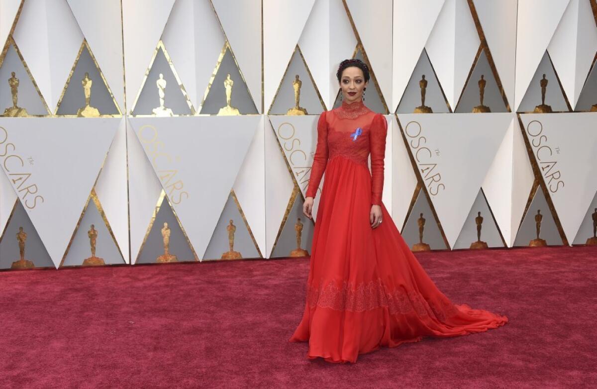 Ruth Negga, lead actress nominee for "Loving," appears on the Oscars red carpet.