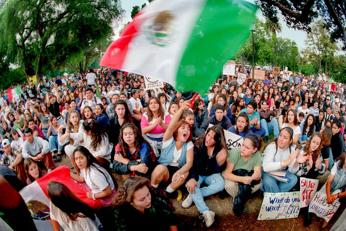 Oct. 28, 1994: Students from several Oxnard high schools skip classes and gather in Plaza Park in Oxnard to protest Proposition 187.