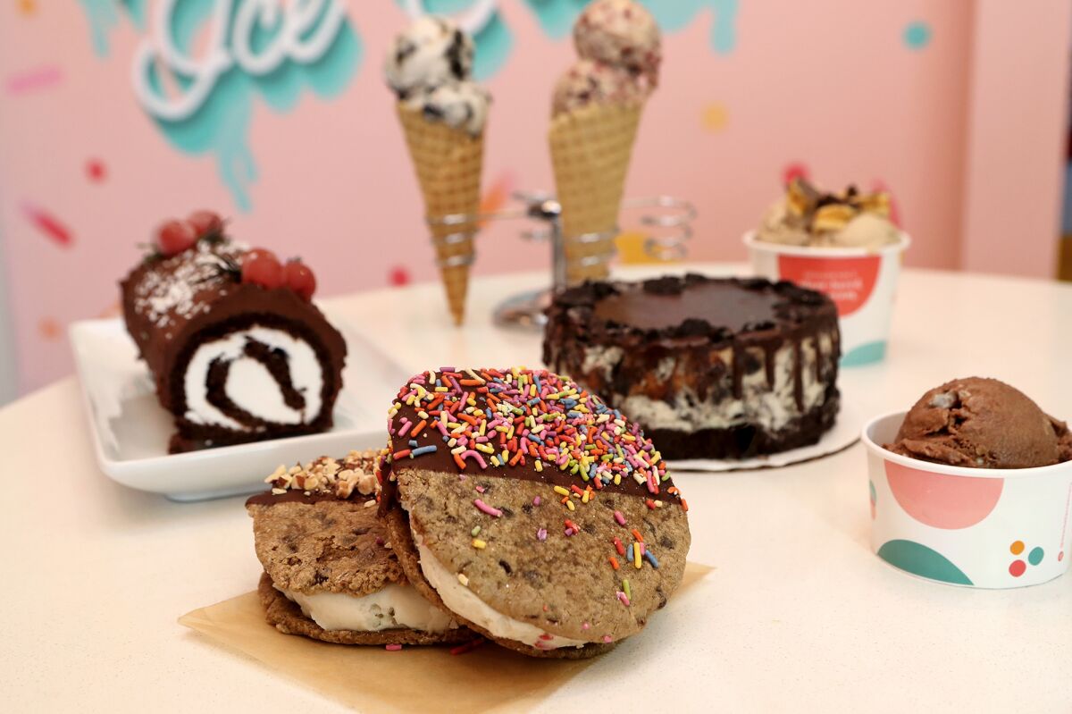 Premium Sammies ice cream cookies, bottom left, are one vegan ice cream option at Dear Bella. 
