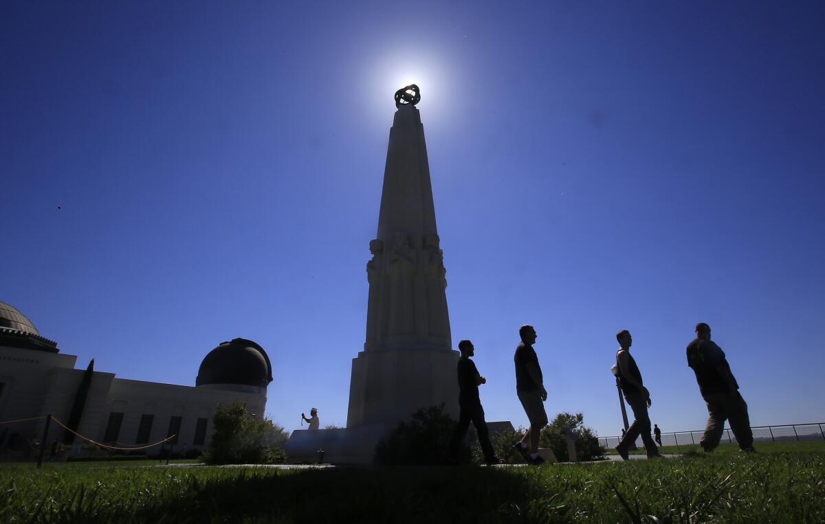 Telescopes will be in place Sunday at the Griffith Observatory in Griffith Park for those who want a close-up of the supermoon lunar eclipse. The eclipse enters totality at 7:11 p.m.