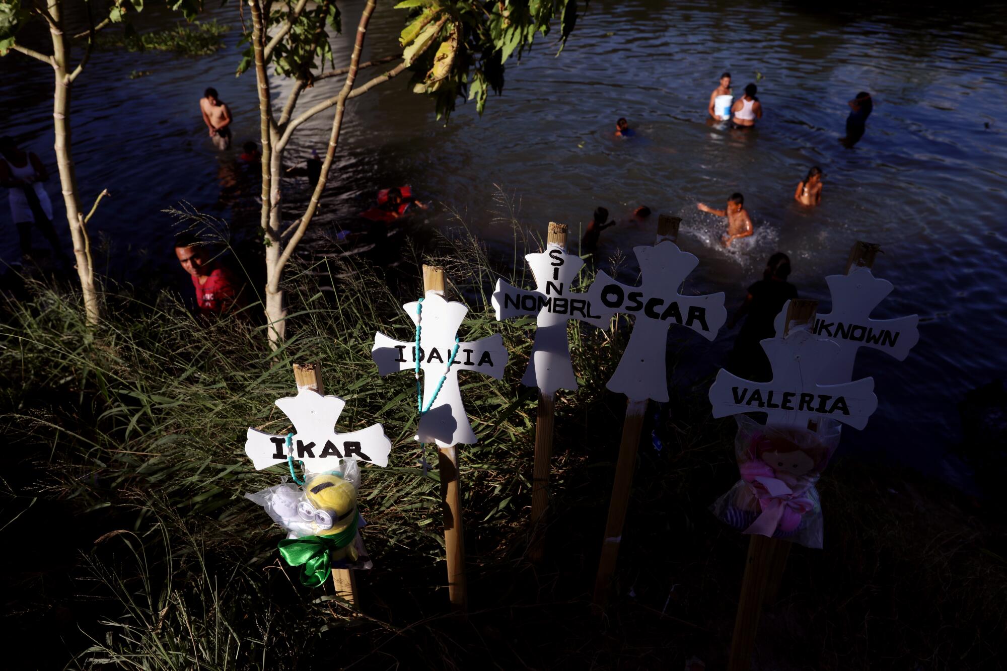 Crosses in a river.