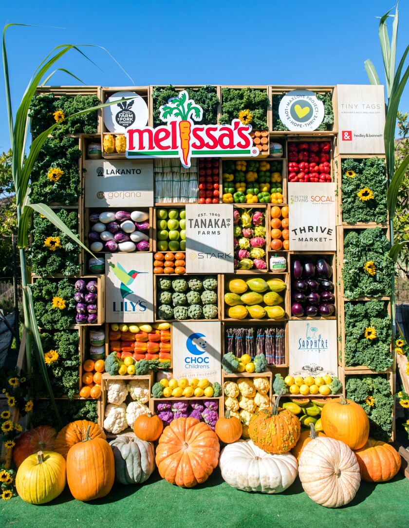 A display of pumpkins and other produce from Tanaka Farms in Irvine.