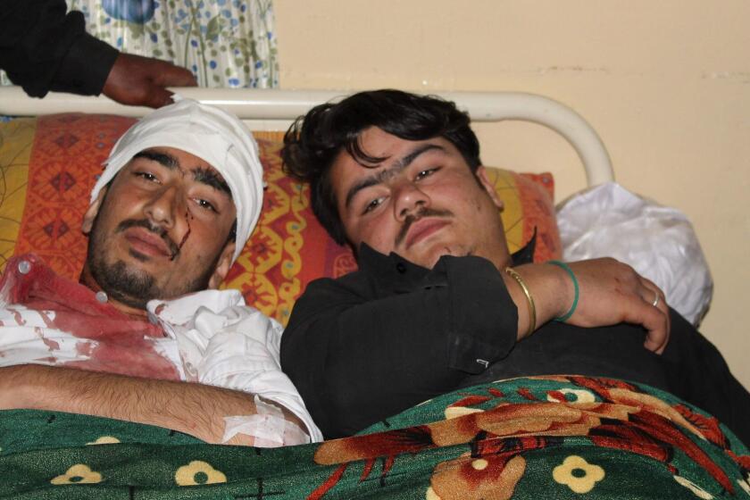 Pakistani blast victims are treated at a hospital in Parachinar, the capital of the Kurram tribal district, on March 31, 2017, following a powerful bomb explosion at a market. At least 22 people were killed and 57 wounded March 31 when a car bomb tore through a market in a mainly Shiite area of Pakistan's tribal belt, officials said, in an attack claimed by the Taliban. / AFP PHOTO / STRSTR/AFP/Getty Images ** OUTS - ELSENT, FPG, CM - OUTS * NM, PH, VA if sourced by CT, LA or MoD **