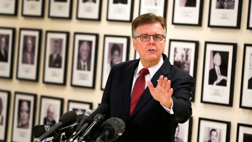 Texas Lt. Gov. Dan Patrick, seen above speaking in Fort Worth in May, tweeted a verse from the bible on Sunday that many perceived as a homophobic response to the news of the Orlando terror attack. Patrick later deleted the quote.