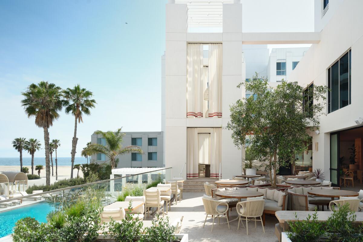 The outdoor patio at Marelle restaurant in the Sandbourne Santa Monica hotel.