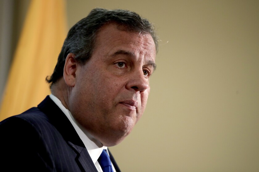 Chris Christie speaks during a news conference in Newark, N.J., in 2017.