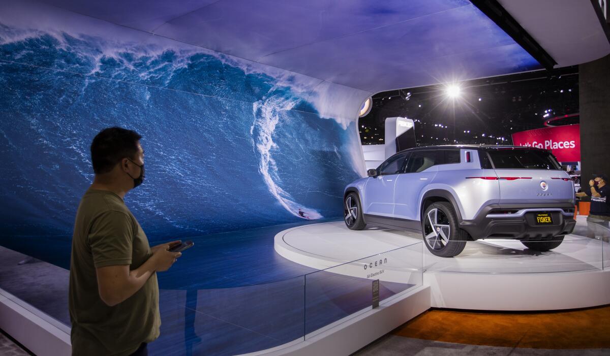 The Fisker Ocean on display at the LA Auto Show in 2021.