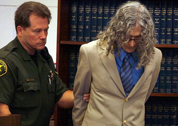Accused serial killer Rodney Alcala is led into Orange County Superior Court. He is charged with the murders of four women in Los Angeles during the 1970's and the 1979 murder of 12-year-old Robin Samsoe of Huntington Beach. He was convicted twice of Samsoe's murder, but both convictions were reversed on appeal.