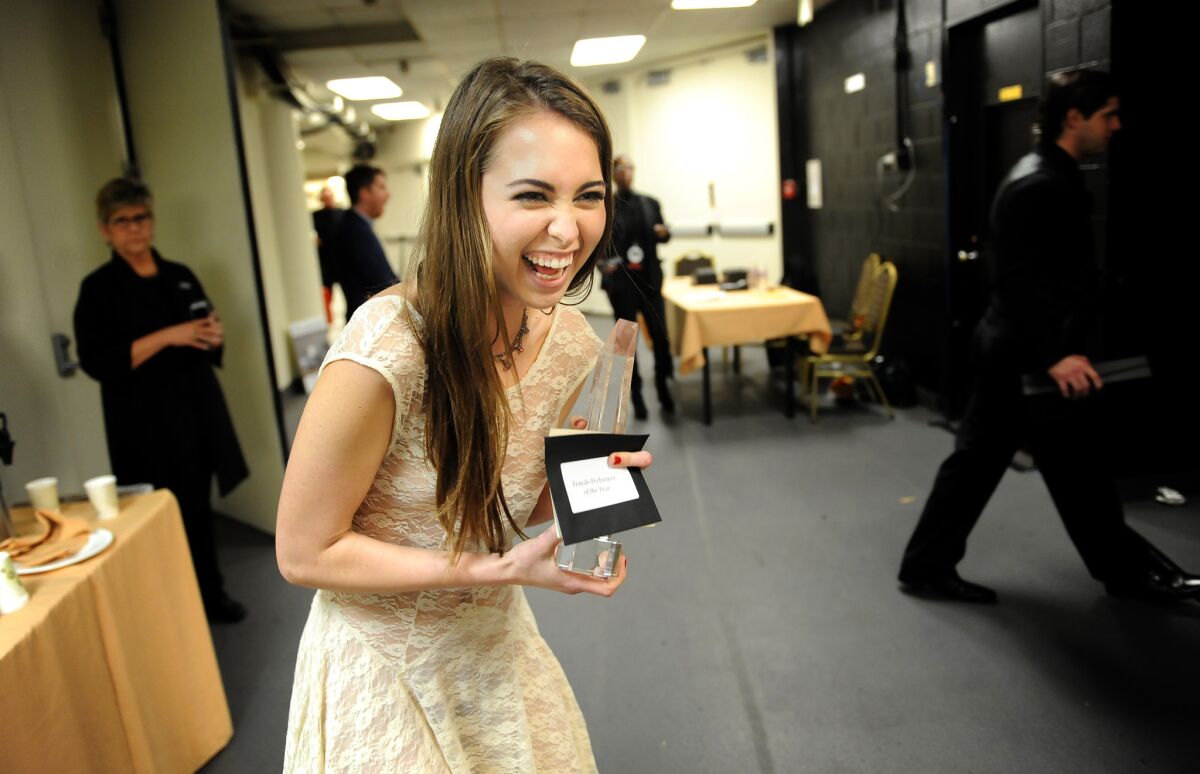 Riley Reid is all smiles backstage after winning the top prize: Female Performer of the Year.