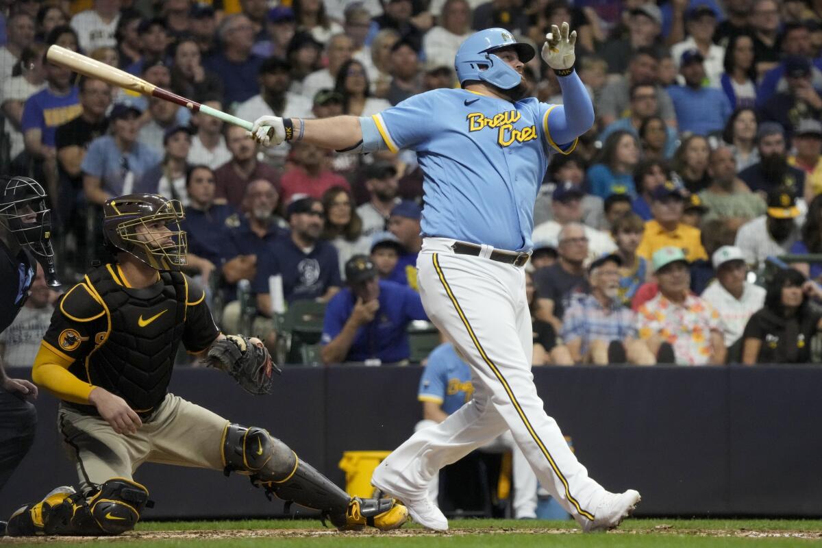 Padres can't overcome Brewers' big inning, lose series opener