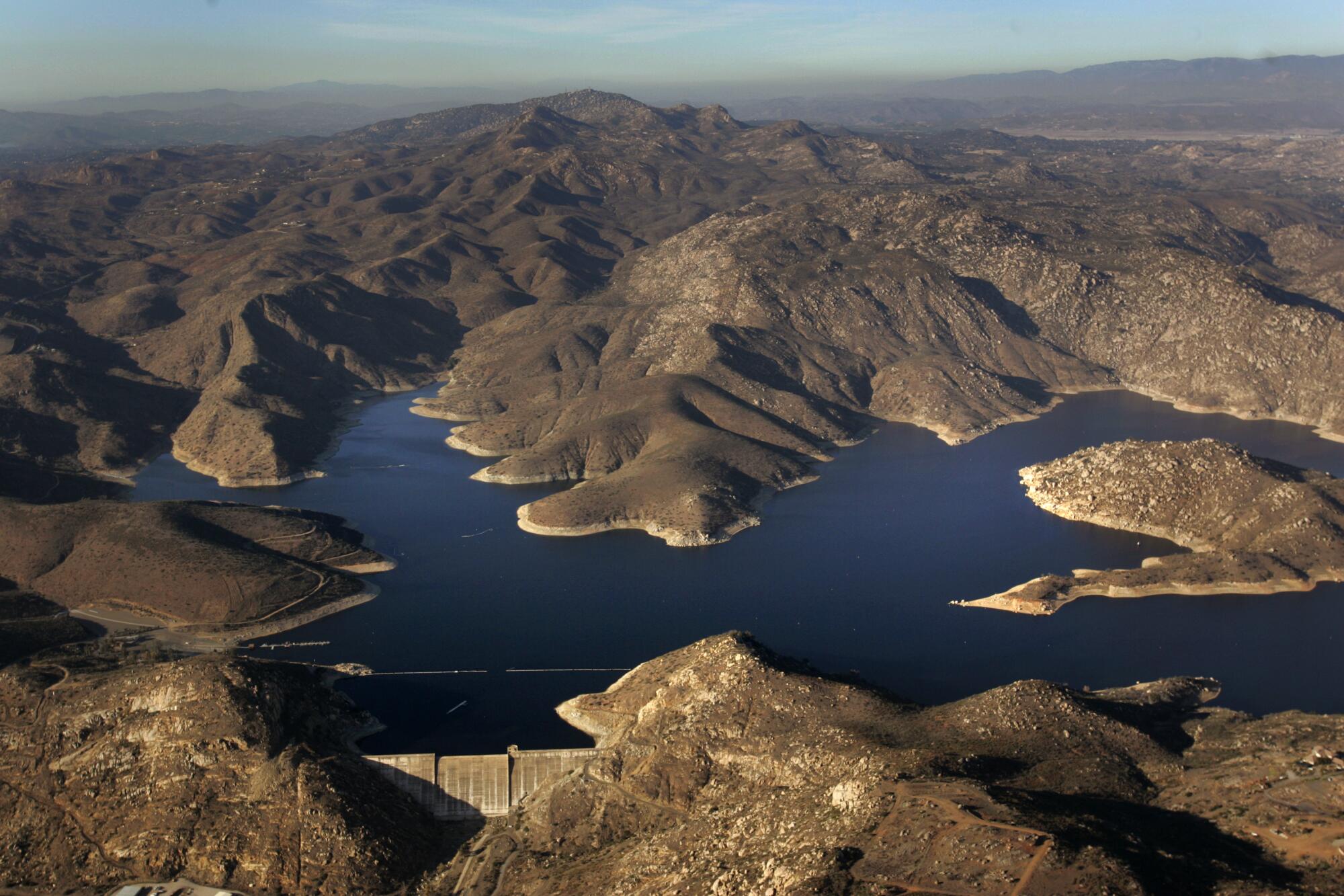 An aerial view of San Vincente Reservoir.