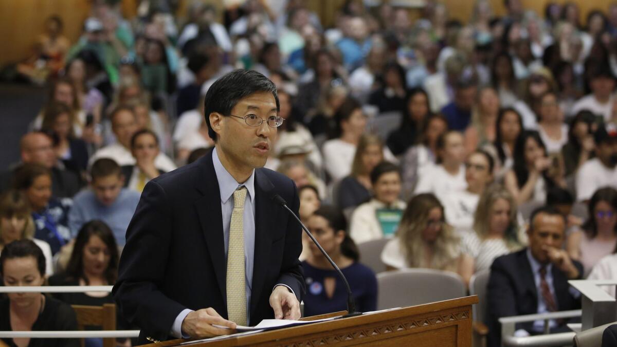 State Sen. Richard Pan (D-Sacramento) speaks on behalf of his vaccine bill at the state Capitol in April.