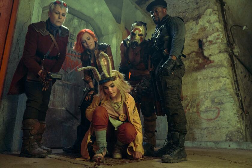 Jamie Lee Curtis as Tannis, Cate Blanchett as Lilith, Ariana Greenblatt as Tiny Tina, Florian Munteanu as Krieg and Kevin Hart as Roland in "Borderlands."