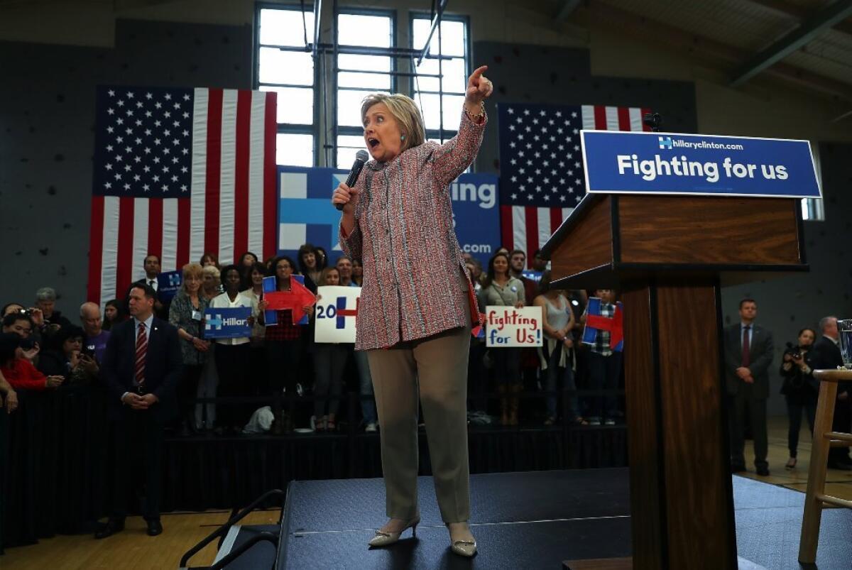 Democratic presidential candidate Hillary Clinton speaks during a campaign rally. Researchers have found that Clinton, Bernie Sanders, Donald Trump and Carly Fiorina share similar vocal behaviors.