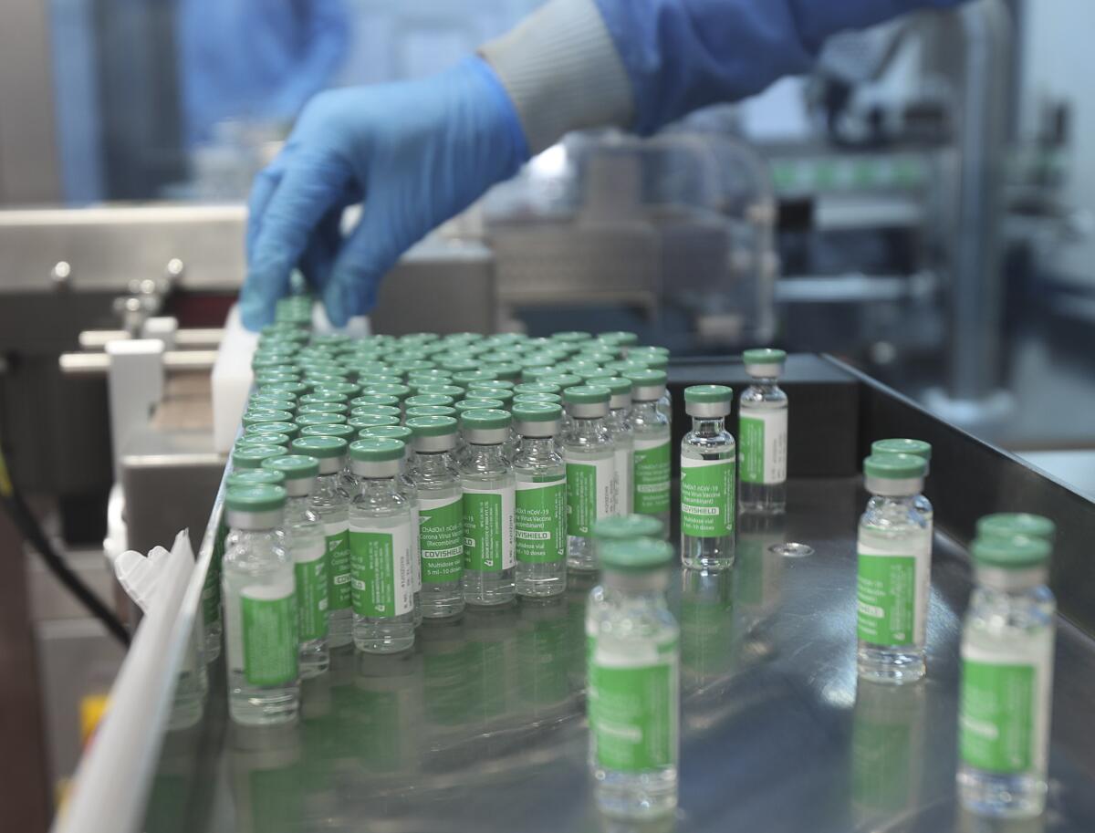 Bottles of vaccine in a laboratory in India