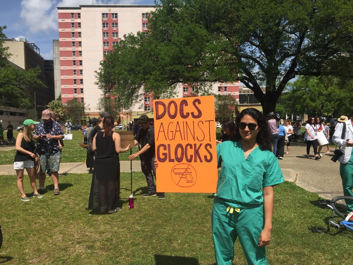 Stephanie Goddard, a Tulane University medical student, at march in New Orleans