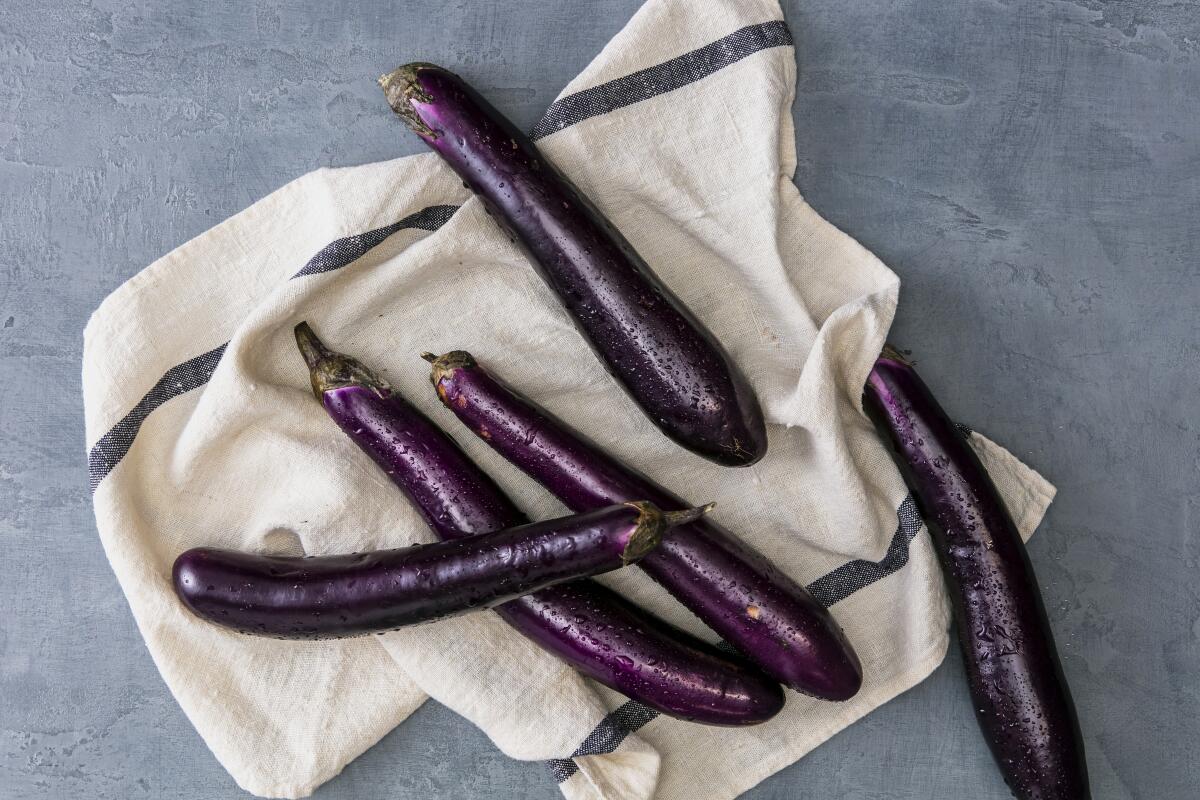 Chinese eggplant, a slender variety.