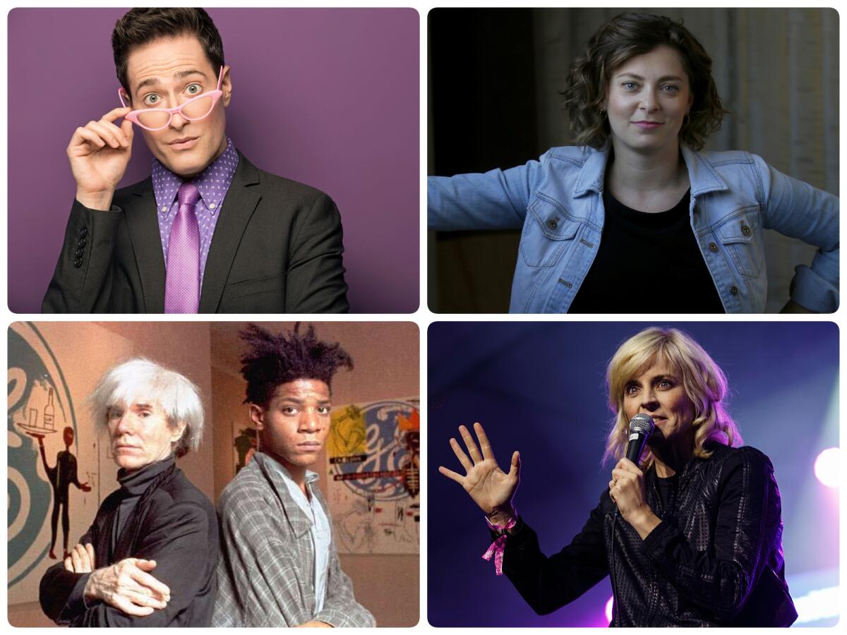 Randy Rainbow, Rachel Bloom, Maria Bamford and Andy Warhol pictured with Jean-Michel Basquiat