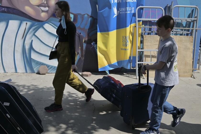 Ukrainians arrive at Benito Juarez Sports Complex in Tijuana