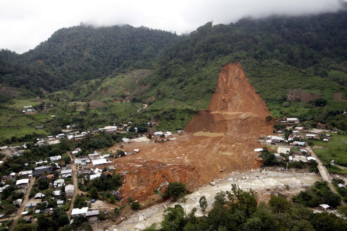 An aerial view of the landslide that buried part of La Pintada village, in Guerrero state, Mexico, after heavy rain hit the area.