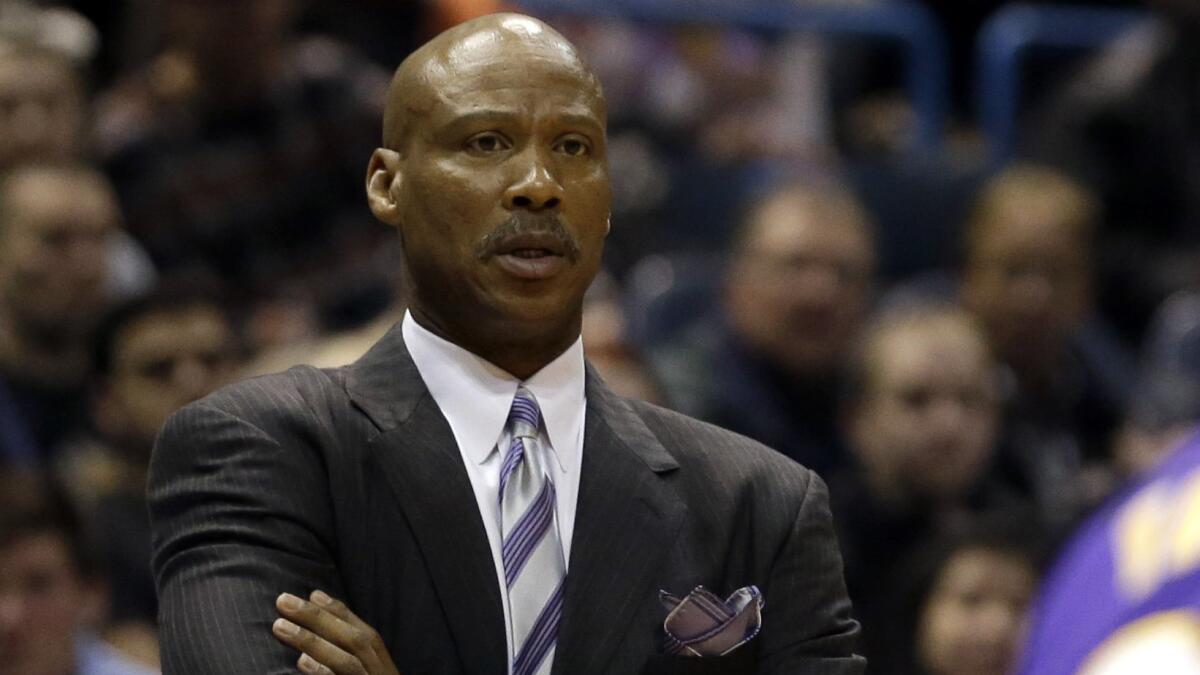 Lakers Coach Byron Scott looks on during a loss to the Milwaukee Bucks on Feb. 4.