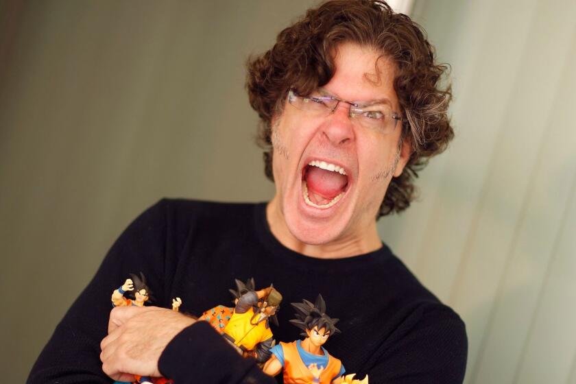 LOS ANGELES, CA., June 22, 2017--Voice Actor Sean Schemmel provides the voice of GOKU in the hit anime series DRAGON BALL Z (has been the voice of Goku for the past 18 years demonstrates the Goku scream) for a piece to run in conjunction with the Anime Expo in LA over 4th of July weekend. (photo by Kirk McKoy / LOS ANGELES TIMES)