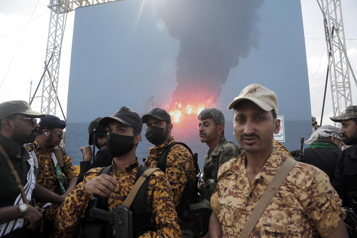 Houthi loyalists celebrate the birthday of the Prophet Muhammad on Sunday in Sana, Yemen. 