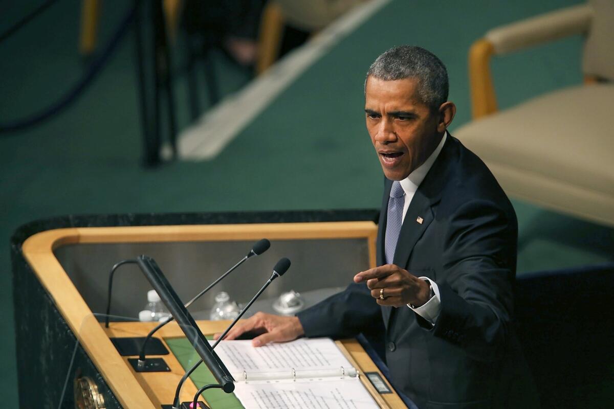 President Obama speaks at the United Nations General Assembly in New York.