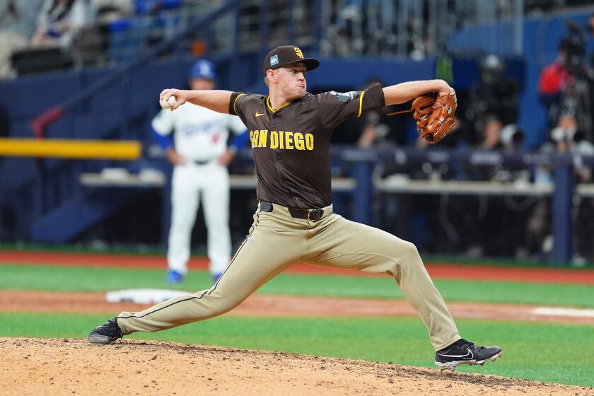 SEOUL, SOUTH KOREA - MARCH 21: Stephen Kolek #32 of the San Diego Padres throws in the 8th inning during the 2024 Seoul Series game between San Diego Padres and Los Angeles Dodgers at Gocheok Sky Dome on March 21, 2024 in Seoul, South Korea. (Photo by Masterpress/Getty Images)